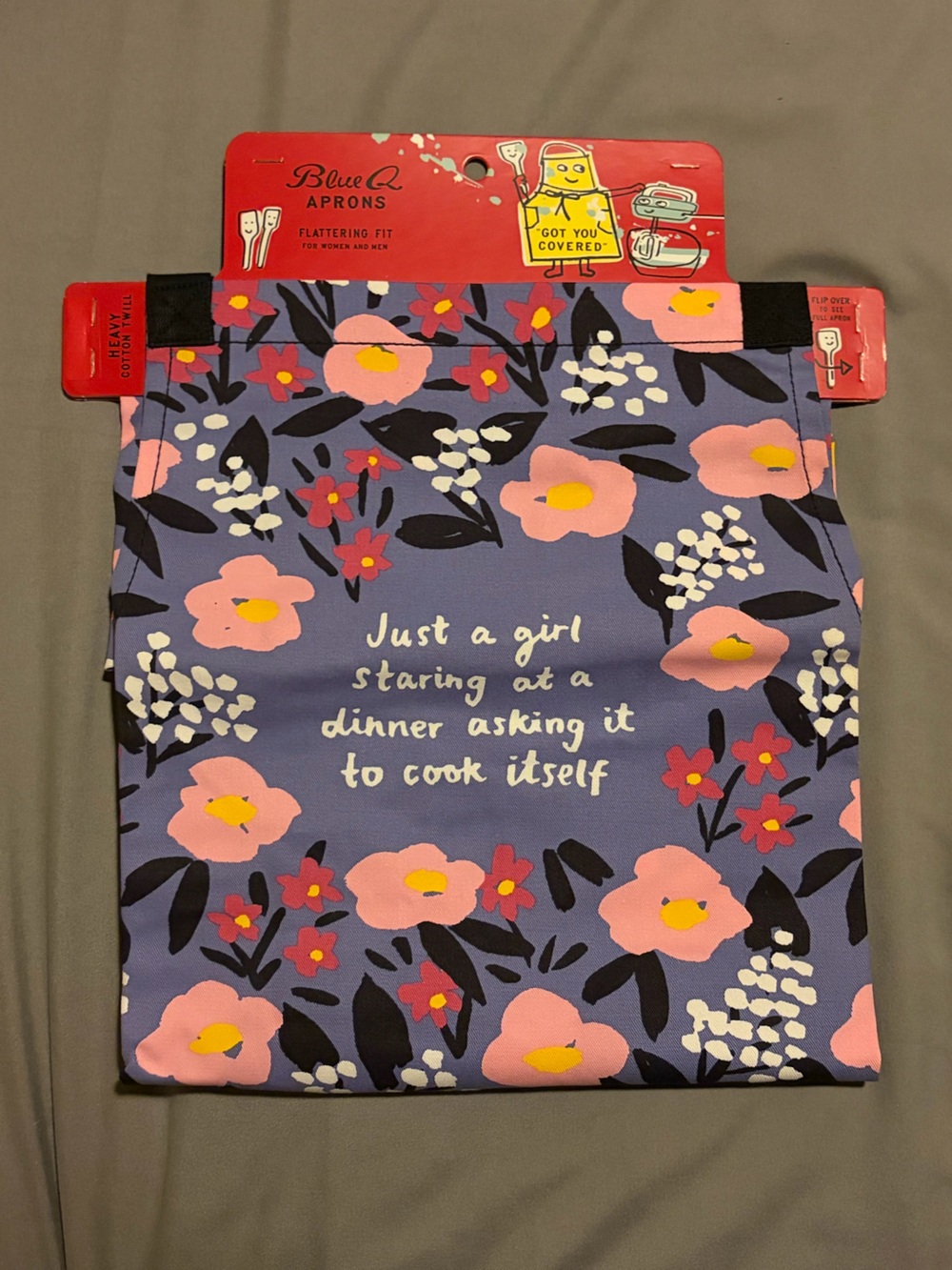 Blue Q Purple Apron with Pink & Yellow Floral Print
